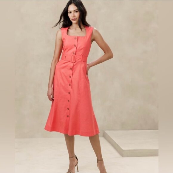 Banana Republic Linen Blend Sleeveless Button Midi Dress Size 10 NWOT - Picture 1 of 8